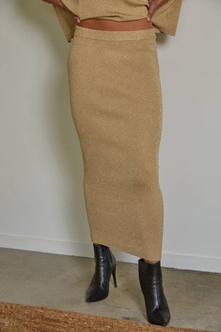 Knit Sweater Ribbed Pencil Midi Skirt