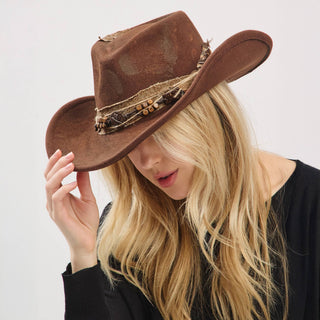 Rustic Cowgirl with Feather Fedora Hat