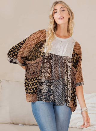 Bohemian Tiered Patchwork Blouson Top