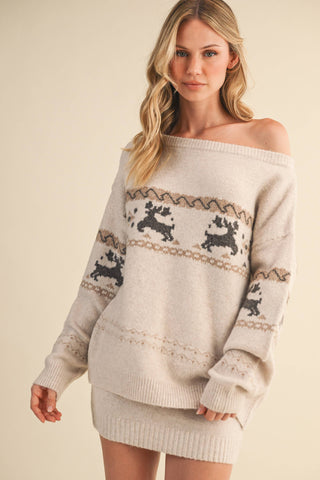 FROSTY REINDEER OFF THE SHOULDER COZY SWEATER SKIRT SET