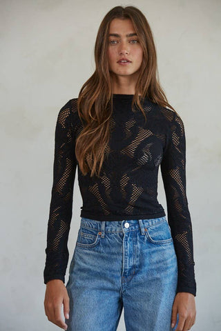 Seamless Jacquard Mock Neck Long Sleeve Top