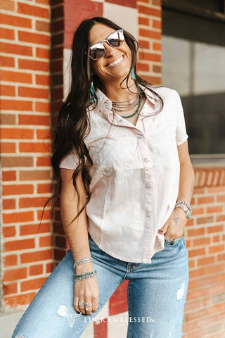 Blush Embroidered Pearl Snap Short Sleeve Western Shirt