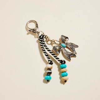 Semi Precious Bow Ribbon Beads Bag Charm Keychain