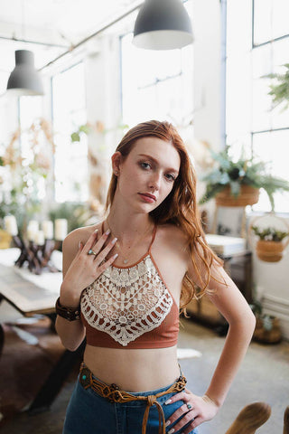 Crochet Lace High Neck Crop Top