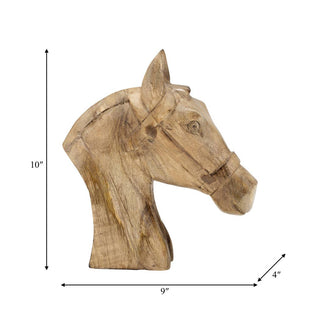 Handcrafted Wood Horse Head Figurine – Brown, 11 in.