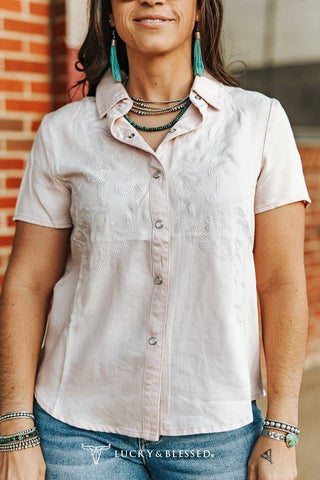 Blush Embroidered Pearl Snap Short Sleeve Western Shirt