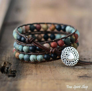 LOVE Natural Stone Leather Wrap Bracelet