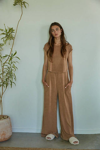 Knit Wide‑Leg Short Sleeve Jumpsuit