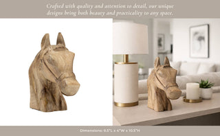 Handcrafted Wood Horse Head Figurine – Brown, 11 in.