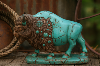 North American Buffalo Bison Southwestern Turquoise Figurine