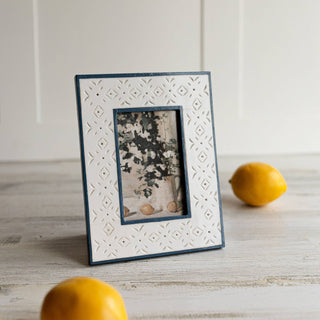 Penelope 4x6 Photo Resin Stamp Picture Frame Blue and Cream