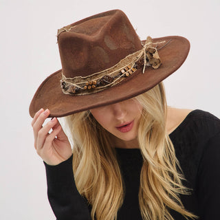 Rustic Cowgirl with Feather Fedora Hat