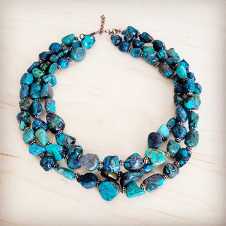Large Triple Strand Natural Turquoise & Copper Collar Necklace
