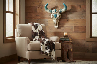 Tooled Skull with Bone Color Horns Wall Accent