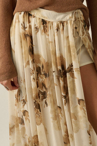 Floral-Print Chiffon Tie-Waist Maxi Skort