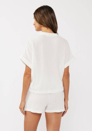 Coastal Chill Knot Front Button-Down Top