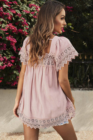 Square Neck Cotton Lace Top
