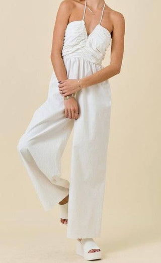Hallie Halter Jumpsuit - White Halter Jumpsuit