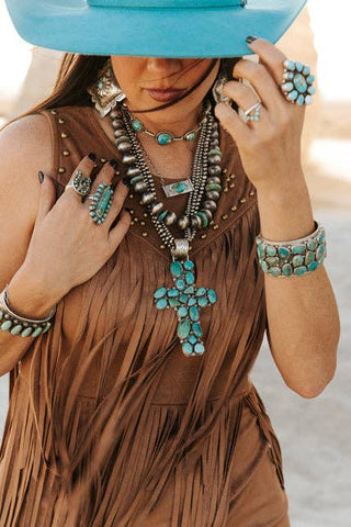 Western Fringe Suede-Style Mini Dress - Brown