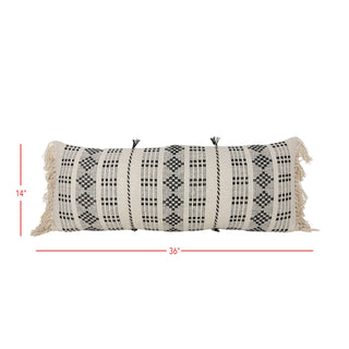Raven 14x36 Geo Diamond Boho Pillow Black Cotton Fall Decor