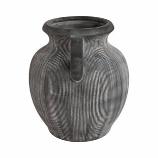 Ceramic Ribbed Texture Weathered Handle Vase – Black, 10 in.