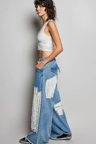 Boho Vintage Patchwork Denim Wide Leg Pants