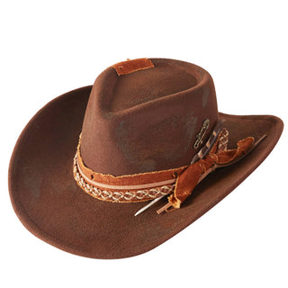 Distressed Cowgirl Fedora with Feather Detail
