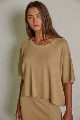 Knit Sweater Ribbed Short Sleeve Pullover Top