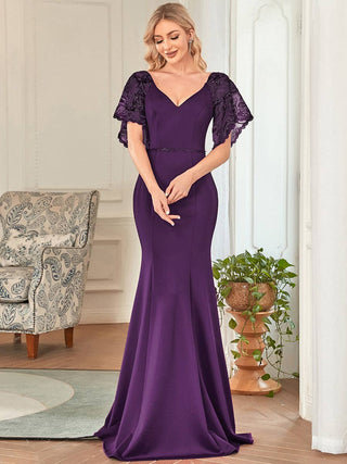 Maxi V Neck Party Dress with Flare Sleeves