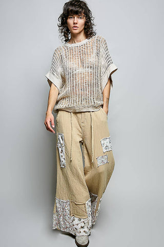 Open-Weave Textured Knit Boxy Top - Natural Multi