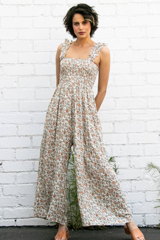 Super Comfy Ruffle Strap Smocked Floral Jumper Jumpsuit