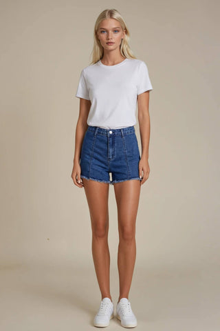 Red Star Suede Distressed Denim Shorts | Laciann Collective