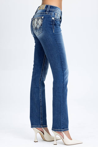 Miss Me Mid-Rise Straight Cut Jeans - Aztec Embellished