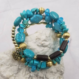 Layered Blue Gemstone Stretch Bracelets