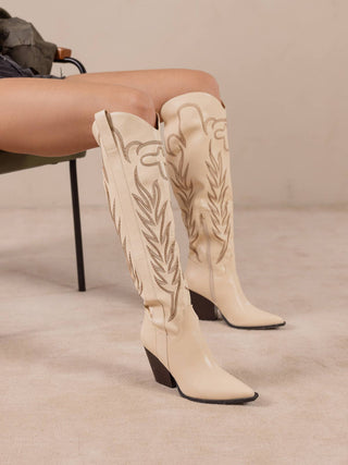 Ivory Wildflower Boots Knee High Cowboy Western Boot