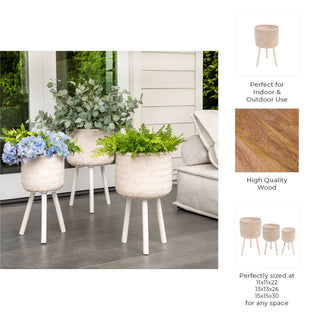 White Wood Tripod Planter Stand – Set of 3 (11, 13, 15 in.)