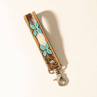Painted Prairie Hand-Tooled Hairon Leather Key Fob in Desert Lace