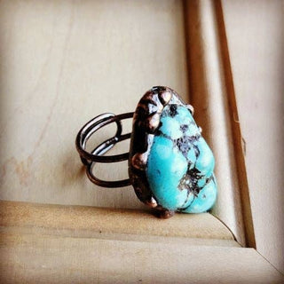 Blue Turquoise Ring in Antique Copper