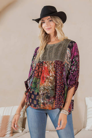 Bohemian Tiered Patchwork Blouson Top