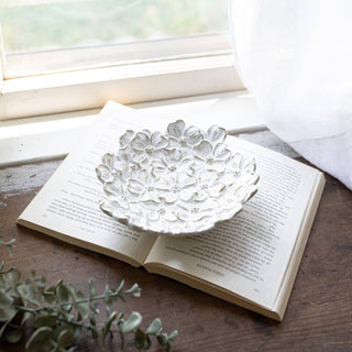 Mae Embossed Floral Jewelry Trinket Dish White Cast Iron