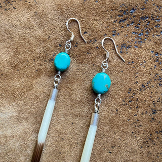 Porcupine Quill & Turquoise Earrings - Silver