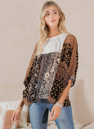 Bohemian Tiered Patchwork Blouson Top