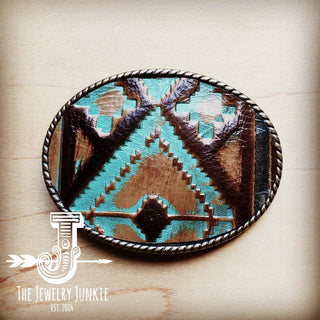 Rope Edge Turquoise Navajo Women's Leather Belt Buckle