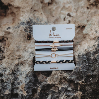 Connect Black and Cream with Gold Accent Hair Tie Bracelets
