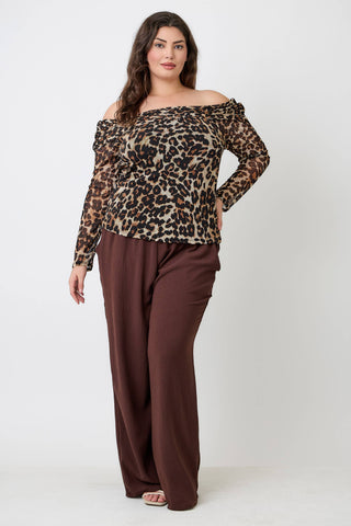 Plus Size Leopard Print Off-the-Shoulder Blouse