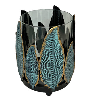 Metal Feather Glass Candle Holder - Southwest Décor