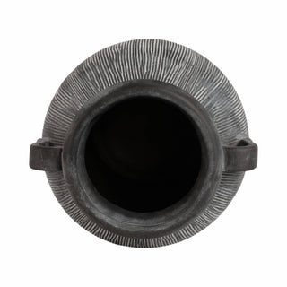 Ceramic Ribbed Texture Weathered Handle Vase – Black, 10 in.