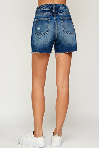 Coastal Blues Dark Wash High Rise Denim Shorts