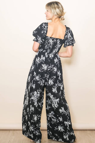 Vintage-Inspired Square Neck Floral Jumpsuit