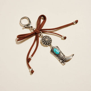 Semi Precious Stone Cowgirl Boot Bag Charm Keychain